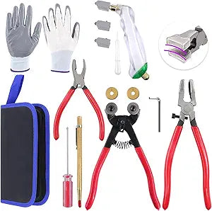 Swpeet 10Pcs Glass Cutter Tools Kit, Mosaic Wheeled Glass Tile Nippers, Glass Running Pliers, Breaker Grozer Pliers, Tungsten Carbide Tip Scriber, Grip Oil Feed Glass Cutter, Gloves, Zipper Bag