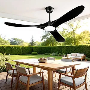 60 Inch Ceiling Fans with Lights and Remote, Solid Walnut Wood 3 Blade Modern Ceiling Fan, Quiet DC Motor, 6 Speeds, Timer, Dimmable LED, Indoor & Covered Outdoor Living Room, Bedroom, Patio (Black)