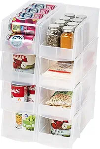 IRIS USA Clear Plastic Stackable Storage Bins, Large- 8 Pack, Open Front Fridge Pantry Kitchen Closet Cabinet Bathroom Organizer Basket for Organizing Snack, Cans, Office Supplies, and Coffee Pods