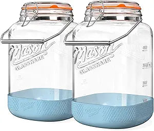 2 Pack 1.5 Gallon Glass Jar With Airtight Lid, Square Large Mason Jars Wide Mouth with Scale Marks and Stainless Steel Handle-192 Oz Non-slip Glass Storage Containers for Flour Sugar Cookie