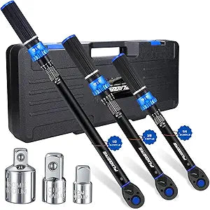 Torque Wrench Set 1/2 3/8 1/4 inch Drive Click, 3Pcs Torque Wrenches 10-170 FT.LB,5-50FT.LB,20-240IN.LB, Inch pound Torque Wrench with 3 Pcs Adapter for Bike,Car, Truck,Tractor