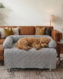 IUUI Calming Dog Bed for Couch, Elegant Geometric Textured Pet Couch Cover, Luxury & Cozy Furniture Protector for Small/Medium/Large Pet, Non-Slip Manchine Washable Dog Sofa Mat