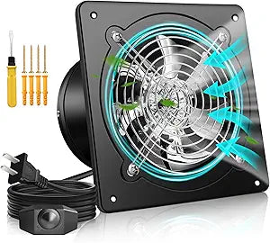 10 Inch Exhaust Fan with Speed Controller, 900CFM Wall Mount Exhaust Fan for Kitchen, Metal Ventilation Extractor Fan with Damper for Bathroom, Garage, Attic, Shop, Pet Room, Smoking Room, Basement