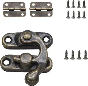 Antique Bronze Box Hasp Set, 1 Latch 2 Hinges with Screws
