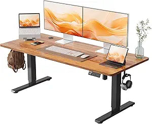 YIHAYO Low Height Adjustable Desk, Lifts 18.1-28.3 Inches, Electric Standing Desk for Short People, 55 x 24 Inches Computer Table with Splice Board for Home Office, Rustic Brown