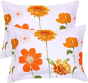 EVENHUG Quilted Pillow Shams Set of 2 Orange Sunflower Pillow Covers Floral Pillowcases Matching Bedding Decoration (20" X 36")