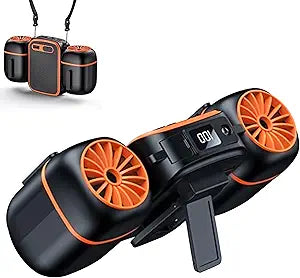 1000mAh Portable Waist Fan Clip on Wearable Belt Personal Fan Rechargeable Cooling Fans with Dual Outlet, 3 Speeds Strong Airflow, Max 24H Working Time, Flashlight, Neck Hanging Hands Free for Outdoor