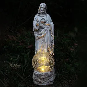 Jesus Statue Outdoor Decor Solar Lights, Religious Garden Statue,Blessed Father Outdoor Figure for Home/Garden Decor, Gift for Men/Father(11.22" H)