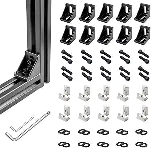 3030 Series Aluminum Extrusion Corner Brackets - 10 Sets Black 90 Degree Angle Connectors for 8mm T-Slot, CNC/Robotics Frame Accessories