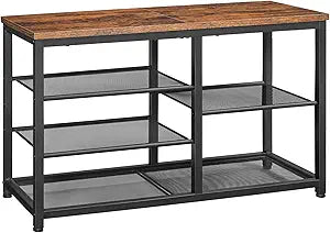 HOOBRO Shoe Bench, 5-Tier Shoe Rack Bench with Mesh Shelves, Shoe Organizer, Industrial Shoe Storage Bench for Entryway, Easy Assembly, 11 x 31.5 x 19.7 Inches, Rustic Brown and Black BF36HX01
