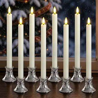 Flameless Taper Candles with Silver Holders & Sensor Dusk to Down