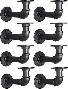 Industrial L Pipe Shelf Brackets for 6-12 in Depth Wood,Heavy-Duty 3/4" Iron,Wall Mount Floating Shelf Bracket L Metal Pipe Shelving Brackets for Wood-Black DIY Pipe Shelves(5.5*3.1 Inch 8 Pack)
