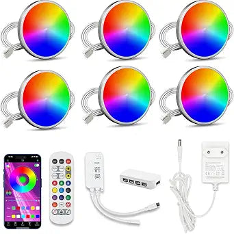 Cefrank Smart RGB LED Puck Lights 12V, 6-Pack Kitchen Cabinet Lighting Kit