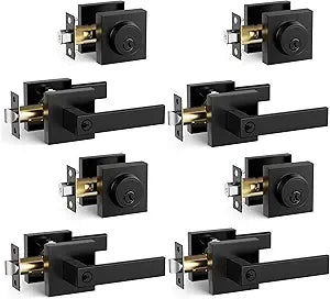 Front Door Lock Set,Keyed Alike Heavy Duty Exterior Door Lock Set,Entry Door Handle and Single Cylinder Deadbolt Combo for Office and Home Security, Reversible for Right and Left Side, 4 Pack