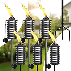 SNOGSWOG Citronella Torches for Outside Set of 6, White 16 Oz Outdoor Garden Torches with 3-Prong Grounded Stake, 59 Inch Metal Torch for Garden Dcor, Outside Torches for Backyard, Garden, Patio