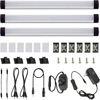 AIBOO Dimmable LED Under Cabinet Lighting Under Counter LED Light Bar Linkable Kit with Rotary Dimmer Switch Kitchen,Counter Showcase,Shelf Lighting 3 Panel Kits 9W (Warm White)