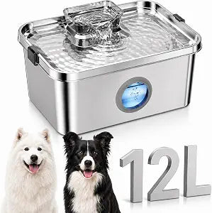 PETTEN 12L Large Dog Water Fountain for Large Dogs & Multi-Pet Homes,304 Stainless Steel 3Gal Pet Water Fountain Ultra Quiet Automatic Water Dispenser, Advanced Filtration, Easy Clean Indoor Use