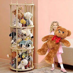 Extra Large Wooden Stuffed Animal Storage Zoo, Natural Wood Stuffy Animal Holder, Space-Saving Plushies Storage for Playroom Nursery (55" H * 22" D)