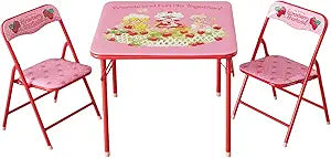 Idea Nuova 3-Piece Furniture Set with 1 Square Table & 2 Folding Chairs for Kids, Strawberry Shortcake
