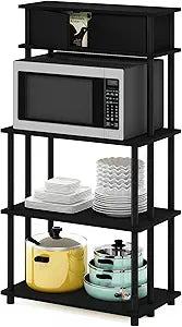 Furinno Turn-N-Tube Kitchen Storage Shelf with Top Cabinet for Kitchen, Dining Room and Home Office, Americano/Black