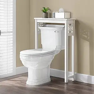 Derby Over-the-Toilet Storage Shelf  37" Tall Bathroom Space Saver with Fixed Shelf & Open Gridwork Design  Modern Freestanding Organizer for Toiletries & Towels by Alaterre Furniture (White)
