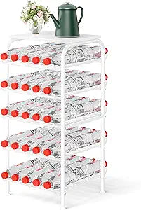 Water Bottle Organizer 5 Tier Free Standing Water Bottle Storage Rack Metal Water Bottle Rack Shelf Large Capacity Bottled Water Holder Beverage Soda Drink Stand for Kitchen Pantry Office,White