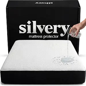 Silvery Silver Infused Cooling Mattress Protector - Breathable Waterproof Protection Against Spills & Stains - Hypoallergenic Ultra Soft Fabric with Extra Deep 21 Pockets