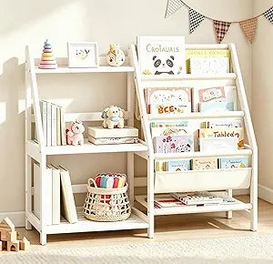 BAMBANG Kids Bookshelf with Storage, 3 Tier Toddler Book Shelf, Small Kids Bookcase, Montessori Bookshelf Baby Bookcase for Nursery, Bedroom, Playroom, White