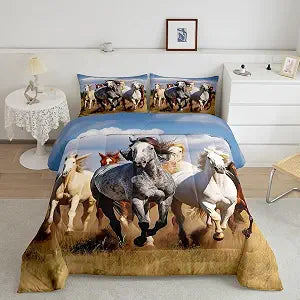 Feelyou Kids Horse Comforter Set Twin Size for Boys Girls