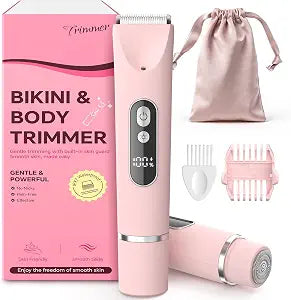 Bikini Trimmer for Women,Smooth Electric Razor for Sensitive Skin, IPX7 Waterproof Wet & Dry Cordless Body Shaver & Grooming Set for Bikini Area, Pubic Hair, Face, Underarms & Legs (Pink)