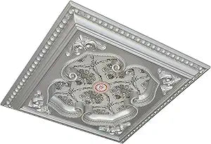 Four-Leaf Clover Square Chandelier Ceiling Medallion and Fan Medallion, 24 Inches, Silver