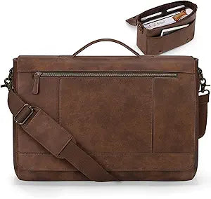 RAINSMORE Leather Messenger Bag for Men, 15.6 Inch Laptop Briefcase