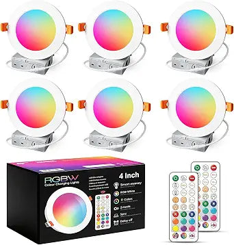 HEKEE LED Reccessed Downlights, Color Changing, 4 Inch, Recessed Ceiling Lights (6 Packs)