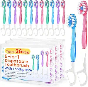 36 Pack 5-in-1 Mini Disposable Toothbrush, WaterlessToothbrushes (Mint)