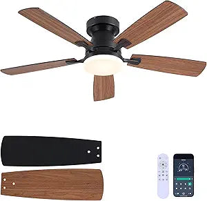 Ceiling Fans with Lights, 48 Inch Ceiling Fan with Light And Remote/APP,Low Profile Ceiling Fan with Light,DC Reversible,6 Speed Noiseless LED Ceiling Fan,Brown Small Ceiling Fan for Bedroom