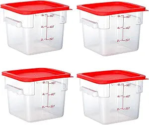 4 Pack Clear Food Storage Containers with Lids and Handles Polycarbonate Square Commercial Food Containers, NSF (6Qt)