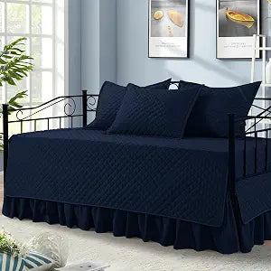 BALAPET 5 Piece Daybed Sets, Quilted Daybed Bedding Set, Twin Size All Season Cozy Daybed Covers Set with Bedskirt and Shams, 75"x39", Navy Blue