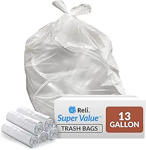 Reli. 13 Gallon Trash Bags | 250 Bags | Clear | Tall Kitchen | Strong | Garbage