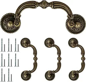 4 Pack 3.5" Hole Center Bail Pull Antique Bronze Drawer Handle