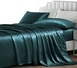 NSGZ Twin XL Satin Sheets, Silky 3-Piece Set, Teal