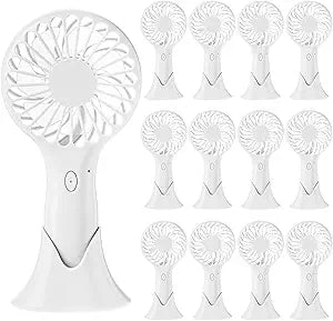 Retisee 12 Pack Mini Handheld Fan Bulk 3-speed Portable Desk Fans, Rechargeable USB Battery Operated, Personal Makeup Eyelash Fan with Base for Women Travel Indoor Outdoor(White)