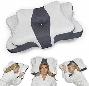 Ergonomic Cervical Neck Pillow for Sleeping  Memory Foam Cervical Pillow for Side Sleepers and Back Sleepers  Contour Neck Support (Grey/White)