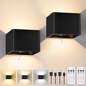 Rechargeable Motion Sensor Wall Lights, Black Battery Operated Wall Sconces