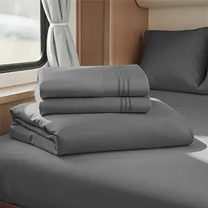 Hearth & Harbor Short Queen Sheets for RV, Dark Grey RV Queen Sheets, Silky Soft 1800 Microfiber Bed Sheet for Camper, 4 Piece RV Bedding with Pillowcases