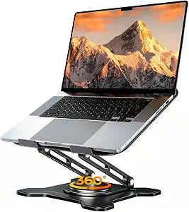 JCZT 360 Rotating Laptop Stand for Desk, Metal Foldable Laptop Riser,Black