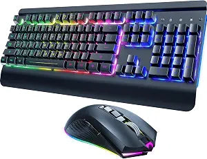 Wireless Gaming Keyboard and Mouse Combo, Metal Panel Light Up 3200DPI Mice