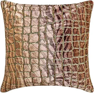The HomeCentric Decorative Pillows Cover Brown Pack of 2, 16"x16" (40x40 cm) Velvet Animal Pattern, Beaded, Hand Embroidery Outdoor Furniture Cushion Cover, Animal Modern Style - Safari Track