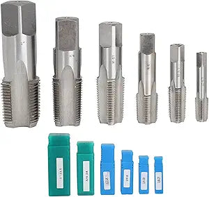 6Pcs Tap and Die Sets, 1 3/4 1/2 3/8 1/4 1/8 High Speed Steel NPT Pipe Tap Pipe Threader Drill Bits