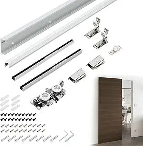 32" Concealed Sliding Barn Door Hardware Kit with Soft Close Mechanism for 24"-28" Passage Opening, Hidden Sliding Door Hardware, Floating Wall Mounted (NO Door)