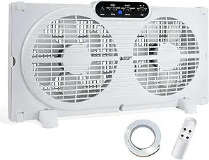BEYOND BREEZE Twin Window Fan with Reversible Airflow, 9-Inch Window Fan with Timer, Remote Control and 3 Speeds, Expandable Window Exchaust Fans for Home Bedroom
